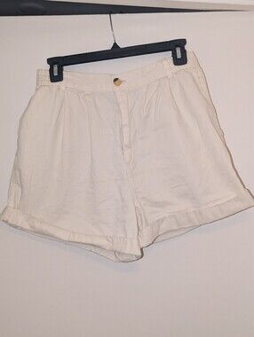 BDG Cream High-Rise Pleated Cuffed Shorts
